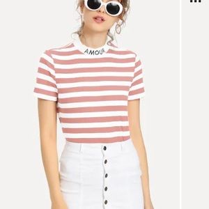 Pink and white striped top 💞